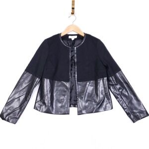 Nine West Black Faux Leather Mixed Media Jacket Women's Small Long Sleeve